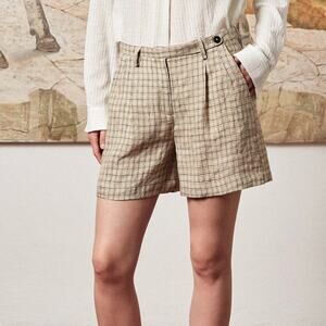 NEW Massimo Alba Sardina Bermuda High Rise Tailored Linen Shorts Neutral IT 42